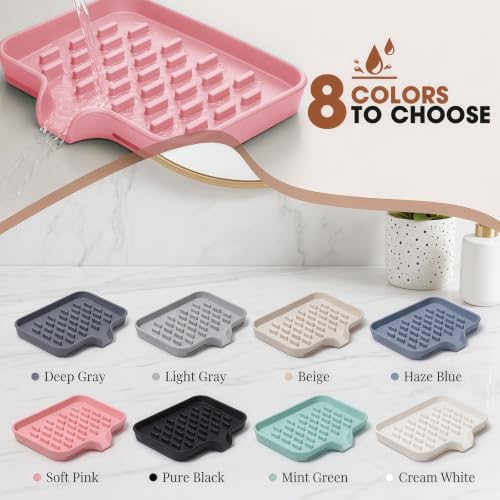 CAKETIME 2 Pack Silicone Soap Dish with Drainage Holes for Bathroom Shower Caddy Kitchen Counter Sponge Holder Bar Sink Organizer Tray Container Drying Toiletries Essentials Cute Girl Pink Gifts - Image 6