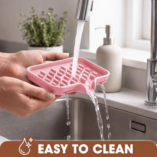CAKETIME 2 Pack Silicone Soap Dish with Drainage Holes for Bathroom Shower Caddy Kitchen Counter Sponge Holder Bar Sink Organizer Tray Container Drying Toiletries Essentials Cute Girl Pink Gifts - Image 4