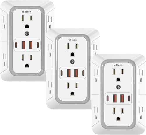 3 Pack Surge Protector Outlet Extender, 6 Outlet Splitter with 4 USB Ports (2 USB C), Multi Plug Wall Outlet 1050J Power Strip, USB Wall Charger for Home Office Kitchen Travel-ETL by JcBlaon