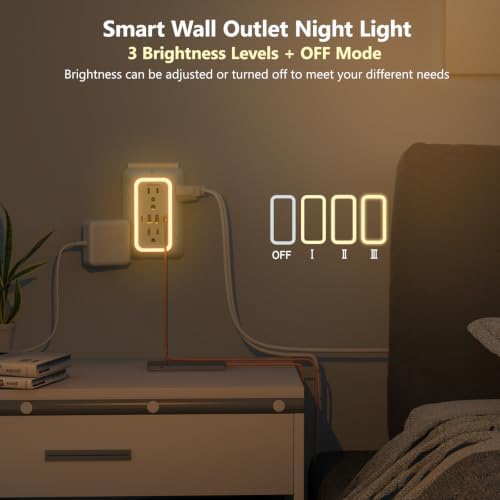 Wall Outlet Extender with Night Light, Power Plug Adapter Multi Plug Outlet Surge Protector with 4 USB Charging Ports (2 USB C), Adapter Spaced Outlets for Home Travel Office-ETL - Image 4