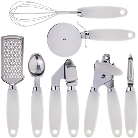 COOK WITH COLOR Kitchen Gadget Set Stainless Steel Utensils with Soft Touch Handles, 7 Pieces, Stainless Steel White by CookwithColor