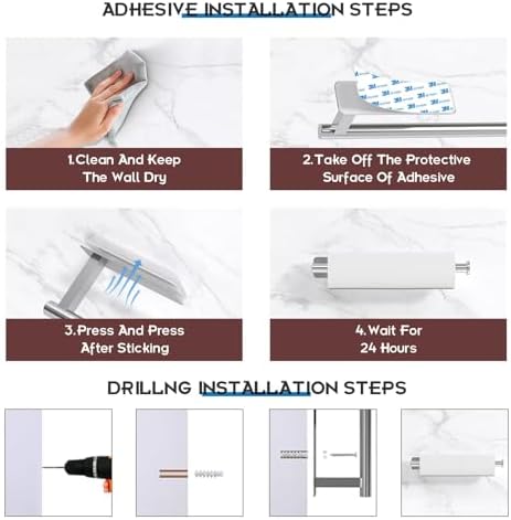 ASTOFLI Paper Towel Holder Under Cabinet No Drilling, Self Adhesive Paper Towel Holder Wall Mount for Kitchen Rack, Under Counter Napin Holder No Drill, RV, 304 Stainless Steel, Silver - Image 5