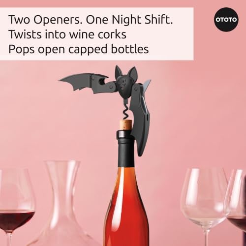 OTOTO Mini Vino Mini Wine Bottle Opener and Corkscrew - Travel Size 2-in-1 Bat Cork Opener, Halloween Wine Tool, Spooky Gifts, Gothic Gifts, Unique Kitchen Gadget - Image 3