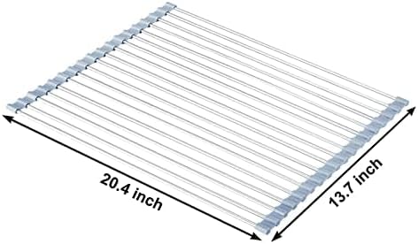 MECHEER Over The Sink Dish Drying Rack, Roll Up Dish Drying Rack Kitchen Dish Rack Stainless Steel Sink Drying Rack, Foldable Dish Drainer, Gray (20.4''x13.7'') - Image 2
