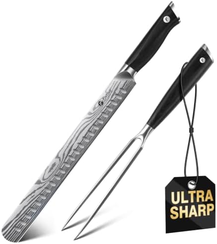 FINTISO BBQ Carving Knife Set,12inch Brisket Slicing Knife and 7incFork Set by FINTISO