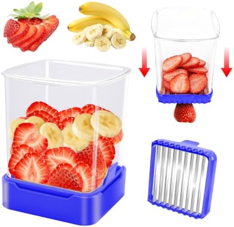 Strawberry Slicer Cup, Fruit Cutter – Quick-Slice, Meal Prep, Sapphire Blue by GENGCANG
