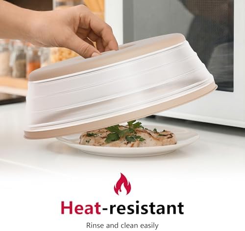 WVM Microwave Splatter Cover Vented for Food with Hook Hole, Splatter Guard & Colander Kitchen Gadget for Food, Meal Prep, Beige, M(11"x3.26")-Pack of 1 - Image 2