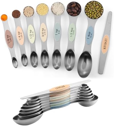 ChefAide Set of 8 Magnetic Measuring Spoons, Stainless Steel, Dual Sided by ChefAide