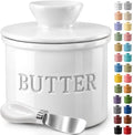 Priority Chef Large Butter Crock with Lid with Water Line, Ceramic French Butter Dish to Leave On Counter, Holds 2 Sticks, White by PriorityChef