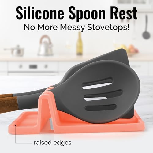 Zulay Kitchen Silicone Utensil Rest with Drip Pad for Multiple Utensils - BPA-Free, Heat-Resistant Spoon Rest & Spoon Holder for Stove Top - Kitchen Utensil Holder for Ladles & Tongs - Peach Bud - Image 2