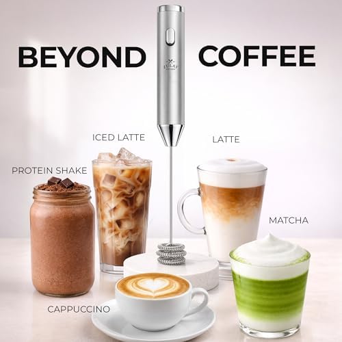 Zulay Kitchen Rechargeable Milk Frother Handheld - Frother Wand, Drink Mixer, Electric Whisk Frother, for Cappuccinos, Matcha & Protein Powder - Ultra Metal 4 Whisk, 1800mAh Silver - Image 6