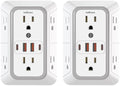 2 Pack Outlet Extender Surge Protector, 6 Outlet Splitter with 4 USB Outlet (2 USB A,2 USB C), 3Sided Power Strip with Adapter Spaced Outlets for Home, Office, Travel(White)-ETL by JcBlaon