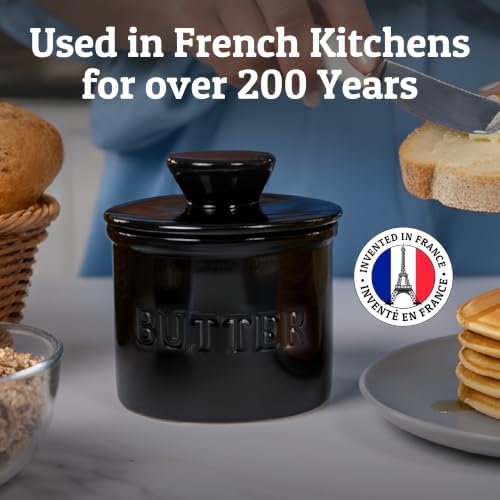 Priority Chef Large Butter Crock with Lid with Water Line, Ceramic French Butter Dish to Leave On Counter, Black - Image 6