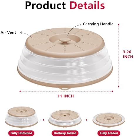 WVM Microwave Splatter Cover Vented for Food with Hook Hole, Splatter Guard & Colander Kitchen Gadget for Food, Meal Prep, Beige, M(11"x3.26")-Pack of 1 - Image 6