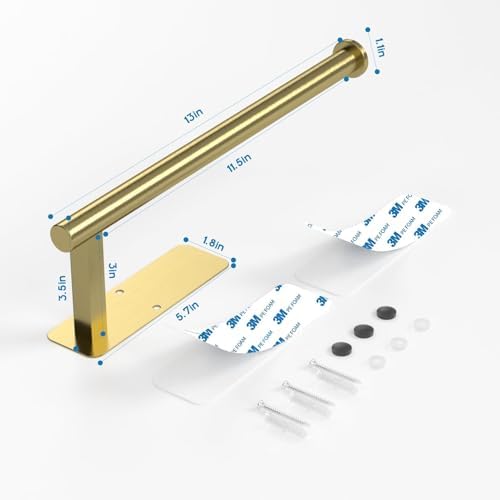 ASTOFLI Paper Towel Holder Under Cabinet No Drilling, Self Adhesive Paper Towel Holder Wall Mount for Kitchen Rack, Under Counter Napin Holder No Drill, RV, 304 Stainless Steel, Gold Brass - Image 2