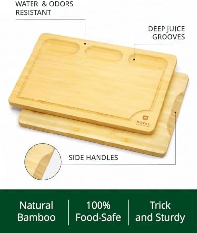ROYAL CRAFT WOOD Bamboo Cutting Board with Juice Groove - Kitchen Chopping Board for Meat Cheese and Vegetables, Heavy Duty Serving Tray - Image 2