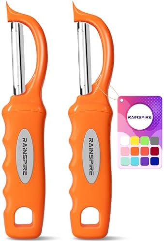 Rainspire Vegetable Peeler Potato Peelers for Kitchen, Sharp Stainless Steel Blades Veggie, Comfortable Handle Fruit Peeler, Carrot Peeler Apple Peeler Dishwasher Safe (2, Orange) by Rainspire