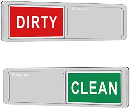 KitchenTour Clean Dirty Magnet for Dishwasher Upgrade Super Strong Magnet - Easy to Read Non-Scratch Magnetic Silver Indicator Sign with Clear, Bold & Colored Text Silver by KKitchenTour