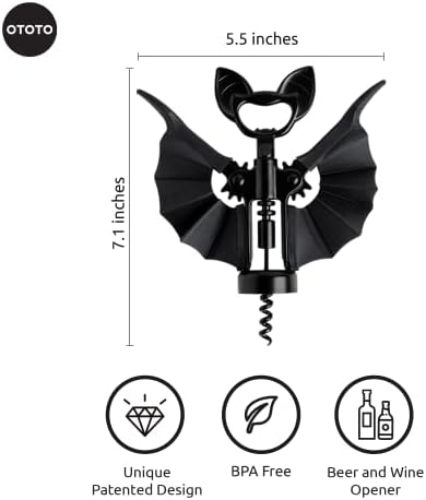 OTOTO Vino Spooky Bat 2-in-1 Wine & Beer Opener, Corkscrew & Bottle Opener - Goth Wine Accessories & Gifts for Wine Lovers - Image 2