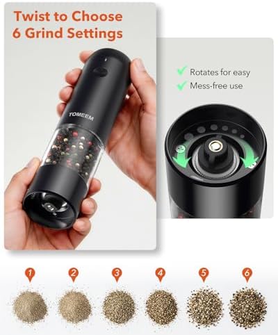 TOMEEM Electric Salt and Pepper Grinder Set with LED Lights - Image 3