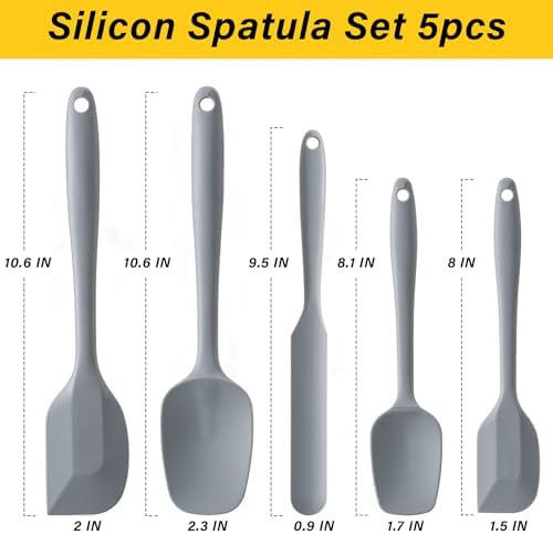 Silicone Spatula Set,5 Piece Food Grade Rubber Spatulas,Grey - Image 2