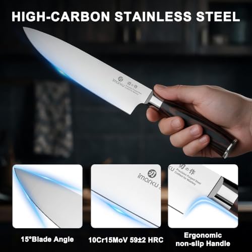 imarku 18-Piece Japanese Santoku Stainless Steel Knife Set with Block - Image 5