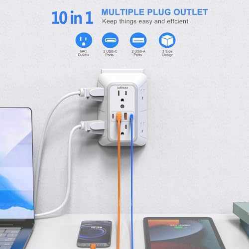 3 Pack Surge Protector Outlet Extender, 6 Outlet Splitter with 4 USB Ports (2 USB C), Multi Plug Wall Outlet 1050J Power Strip, USB Wall Charger for Home Office Kitchen Travel-ETL - Image 2