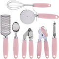 COOK WITH COLOR Kitchen Gadget Set Stainless Steel Utensils with Soft Touch Handles, 7 Pieces, Stainless Steel Pink by CookwithColor