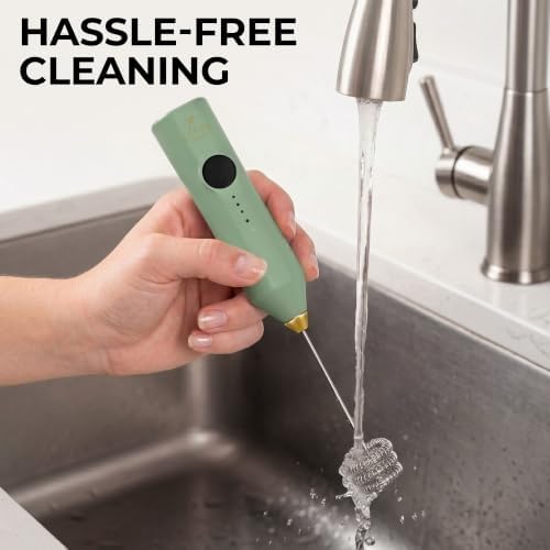 Zulay Kitchen Rechargeable Milk Frother Handheld - Frother Wand, Drink Mixer, Electric Whisk Frother, for Cappuccinos, Matcha & Protein Powder - Dynamic Triple Whisk, 3 Speed 500mAh Forrest Green Gold - Image 7