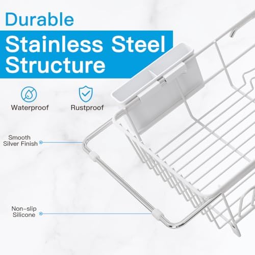 JASIWAY White Dish Drying Rack in Sink, Dish Drainer with Utensil Holder - Image 5