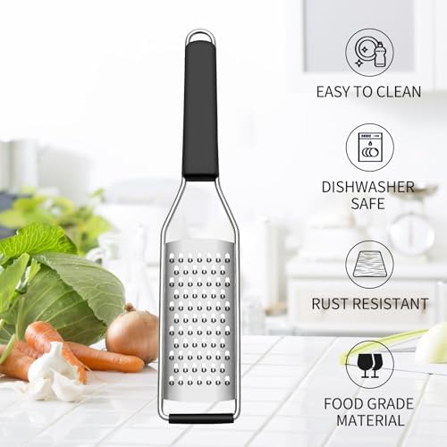 Cambom Cheese Grater Lemon Zester, Graters for Parmesan Cheese, Lemon, Citrus, Garlic, Nutmeg, Chocolate, Fruits, Vegetables, Ginger, Vegetable & Cheese Shredder with Stainless Steel Coarse Blade - Image 5