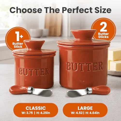Priority Chef Butter Crock with Lid for Countertop with Spreader Knife and Water Line, Soft Spreadable Butter, Ceramic French Butter Dish with Lid, Rust - Image 5