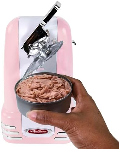 Nostalgia Retro Electric Can Opener for Kitchen with Magnetic Lid Remover, Knife Sharpener, and Soda or Beer Bottle Opener, Pink - Image 7