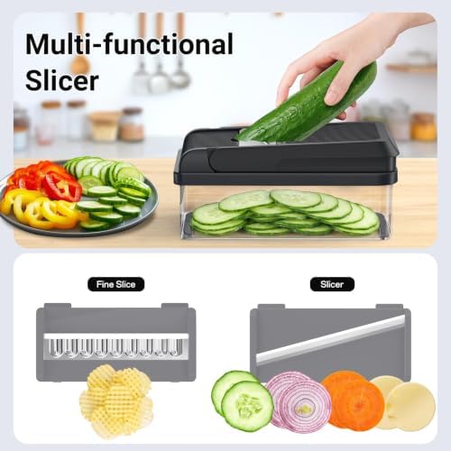 12-in-1 Vegetable Chopper with 7 Blades, Food Veggie Cutter, Mandoline Gray - Image 6