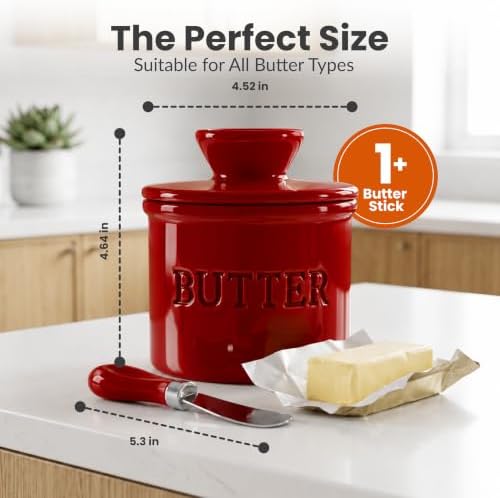 Priority Chef Butter Crock with Lid for Countertop with Spreader Knife and Water Line, Soft Spreadable Butter, Ceramic French Butter Dish with Lid, Winery - Image 6