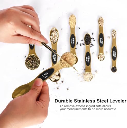 Magnetic Measuring Spoons Set Stainless Steel with Leveler-9pcs Stackable Measuring Cups for Baking-Measuring Cups and Spoon Set Kitchen Gadgets Apartment Essentials Fits in Spice Jars - Image 4
