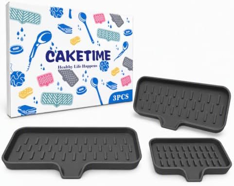 CAKETIME 3 in 1 Silicone Soap Dish with Drainage Holes for Bathroom Shower Caddy Kitchen Counter Bar Sponge Holder Drying Rack Sink Organizer Essentials Apartment Home Household Must Haves by CAKETIME