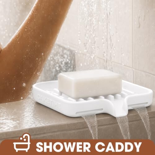 CAKETIME 2 Pack Silicone Soap Dish with Drainage Holes for Bathroom Shower Caddy Kitchen Counter Sponge Holder Saver Tray Sink Accessories Jabonera Storage Solution Funny Gifts for Women White - Image 3