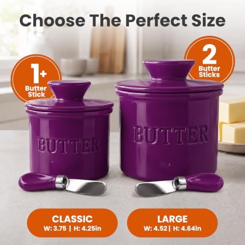 Priority Chef Butter Crock with Lid for Countertop with Spreader Knife and Water Line, Soft Spreadable Butter, Ceramic French Butter Dish with Lid, Purple - Image 5