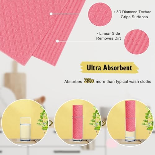 MoLKENE Swedish Dishcloths for Kitchen, 6 Pack Reusable Paper Towels, Pink - Image 3