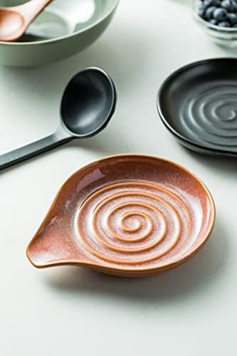 Spoon Rest, Ceramic Cooking Spoon Holder for Kitchen Counter, Large Utensil Rest for Spoons, Ladles, Tongs, Spatula, 5 Inches (Reactive Red Glazed) - Image 4