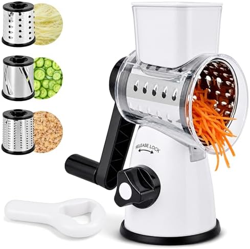 SUSTEAS Rotary Cheese Grater, Cheese Shredder with 3 Interchangeable Blades by SUSTEAS
