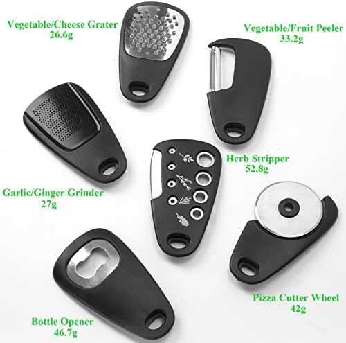 Kitchen Gadgets Set 6 Pieces, Space Saving Cooking Tools Kitchen Accessories-Garlic Grinder, Cheese Grater, Vegetable Peeler, Pizza Cutter, Herb Stripper, Bottle Opener, Gadgets Gift Set (Black) - Image 4