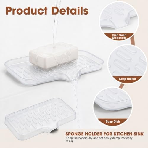 CAKETIME 2 Pack Silicone Soap Dish with Drain Spout for Bathroom Shower Caddy Kitchen Counter Bar Storage Tray Gadgets Sink Cup Dispenser Rack Home Decor Essentials Tools Transparency Medium - Image 5