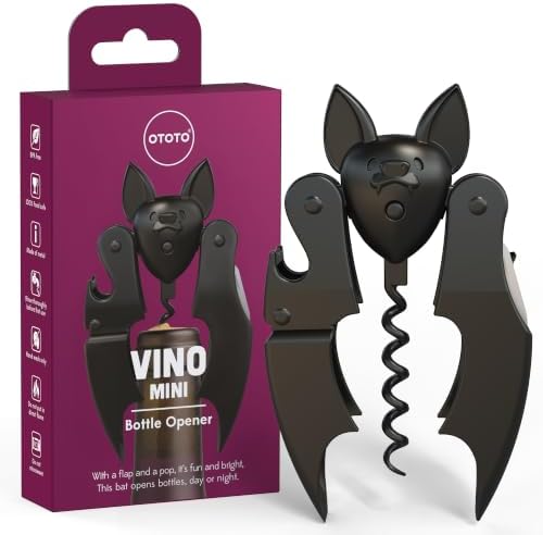 OTOTO Mini Vino Mini Wine Bottle Opener and Corkscrew - Travel Size 2-in-1 Bat Cork Opener, Halloween Wine Tool, Spooky Gifts, Gothic Gifts, Unique Kitchen Gadget by OTOTO