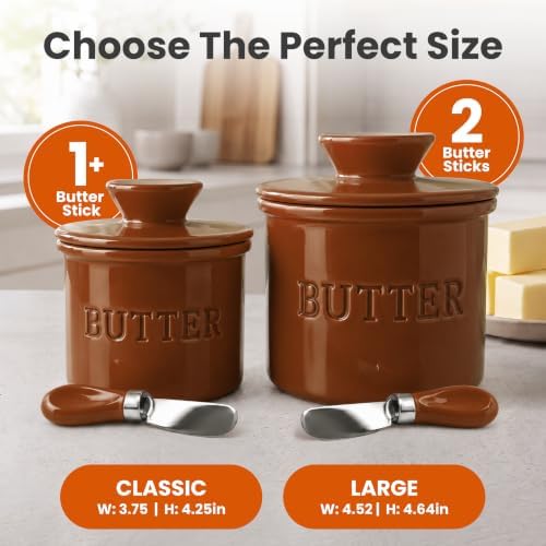 Priority Chef Butter Crock with Lid for Countertop with Spreader Knife and Water Line, Soft Spreadable Butter, Ceramic French Butter Dish with Lid, Brown - Image 5