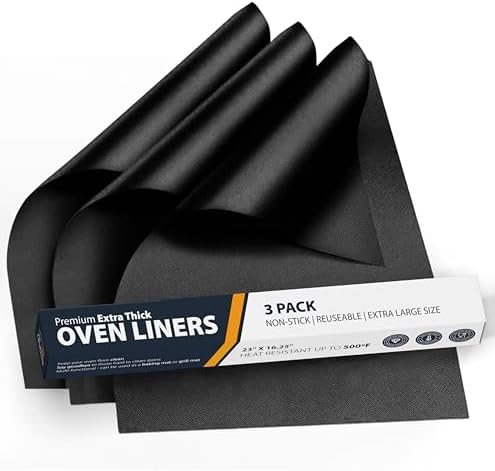 Oven Liners for Bottom of Oven - 3 Pack Large Heavy Duty Mats, 16.25”x23” Non-Stick Reusable Liner for Electric, Gas, Toasters, Grills - BPA & PFOA Free Kitchen Accessory to Keep It Clean (Black) by LindasEssentials