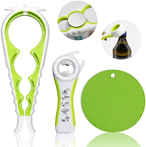 Jar Opener for Weak Hands, Seniors with Arthritis, 5 in 1 Multi Function Bottle Opener Lid Opener For Arthritic Hands with Non Slip Rubber Jar opener Gripper Pad(green) by HUMANFUN