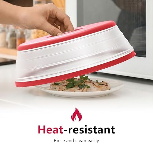 WVM Microwave Splatter Cover Vented for Food with Hook Hole, Splatter Guard & Colander Kitchen Gadget for Food, Meal Prep, Red, M(11"x3.26")-Pack of 1 - Image 2