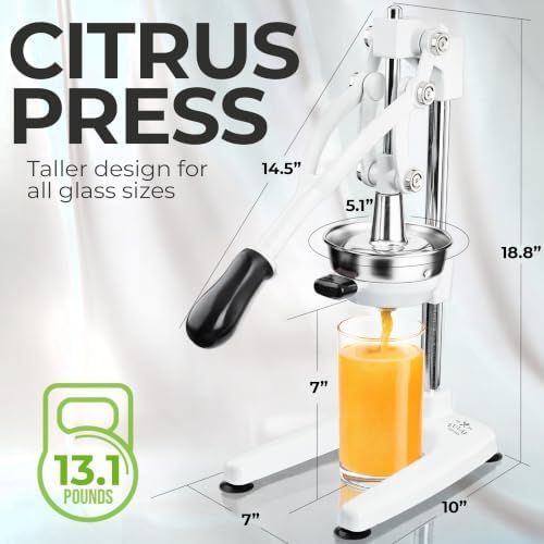 Zulay Kitchen Cast Iron Juicer 9 in 1 Metal Presser, Citrus Squeezer, White - Image 5
